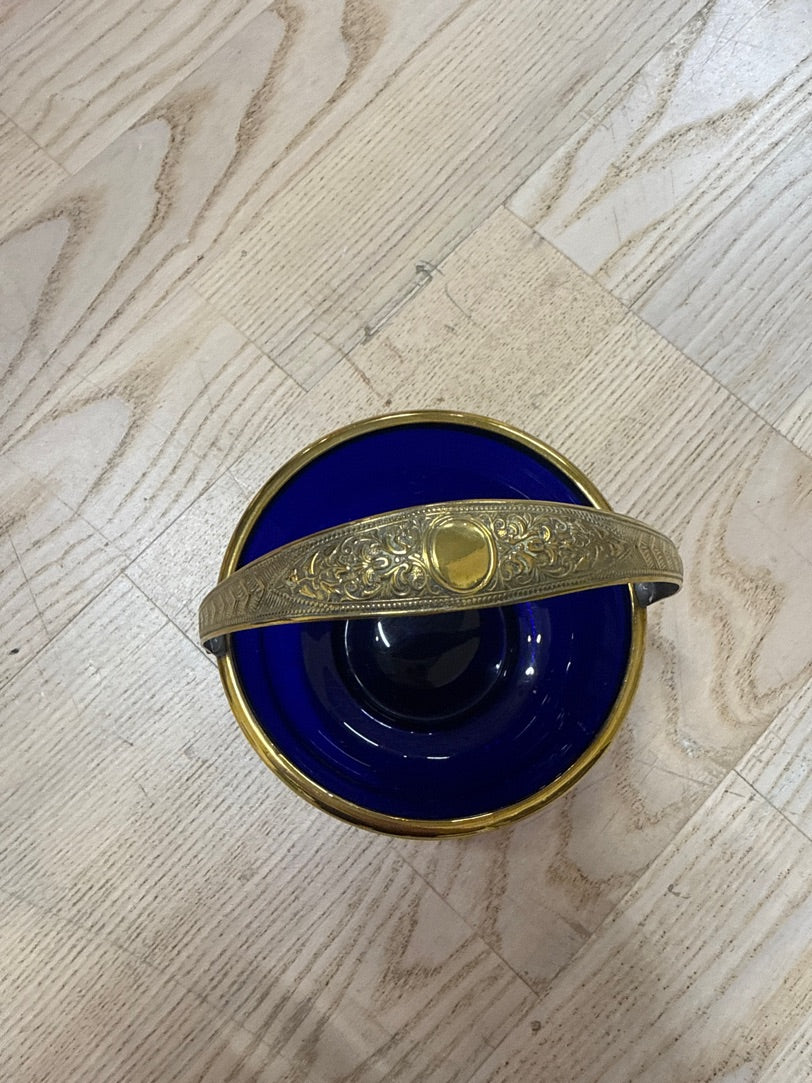 Skål blå m. Guld hank
